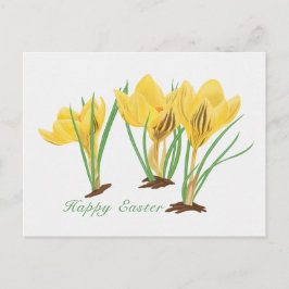Levendige gele krokusbloemen Gelukkig Pasen Feestdagenkaart