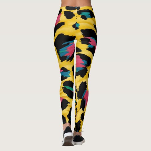 Levendige Gele Luipaard Print Leggings (Achterkant)