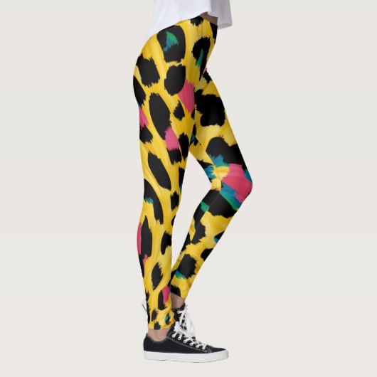Levendige Gele Luipaard Print Leggings (Rechts)