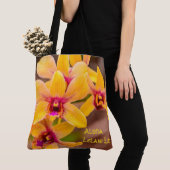 Levendige gele orchidee Hawaiian Monogram strandta Tote Bag (Dichtbij)