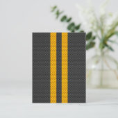 Levendige Gele Racing Stripes Carbon Fibre Style Briefkaart (Staand voorkant)