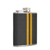 Levendige Gele Racing Stripes Carbon Fibre Style Heupfles (Rechts)