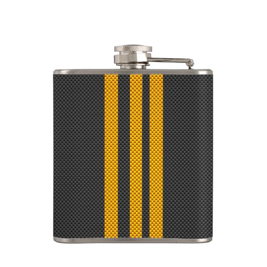 Levendige Gele Racing Stripes Carbon Fibre Style Heupfles (Achterkant)