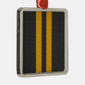 Levendige Gele Racing Stripes Carbon Fibre Style Metalen Ornament (Rechts)