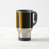 Levendige Gele Racing Stripes Carbon Fibre Style Reisbeker (Voorkant rechts)