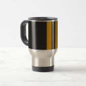 Levendige Gele Racing Stripes Carbon Fibre Style Reisbeker (Voorkant links)