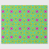 Levendige gele, roze & turquoise geometrische bloe cadeaupapier (Vlak)