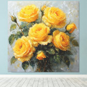 Levendige gele rozen met dauw Olie Schilderij Canvas Afdruk (Insitu (Houten vloer))