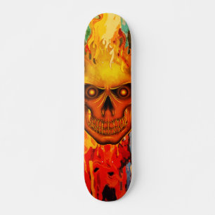 Levendige Gele Vlam Schedel Kunst Persoonlijk Skateboard