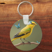 Levendige Gele Vogel Geperst Te midden van Vlinder Sleutelhanger (Achterkant)