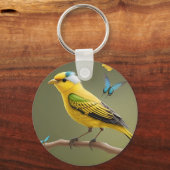 Levendige Gele Vogel Geperst Te midden van Vlinder Sleutelhanger (Voorkant)