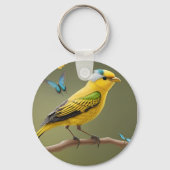 Levendige Gele Vogel Geperst Te midden van Vlinder Sleutelhanger (Achterkant)