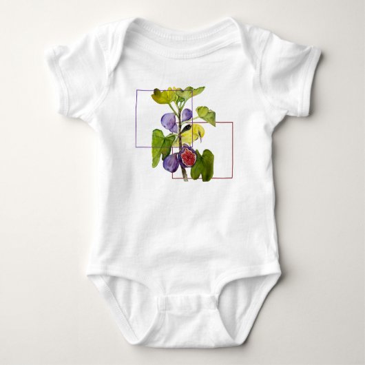 Levendige Gele Vogel met Paarse Vijgen Aquarel Romper (Voorkant)
