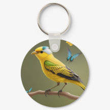 Levendige gele vogel neergestreken te midden van v