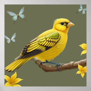 Levendige Gele Vogel op Tak Poster