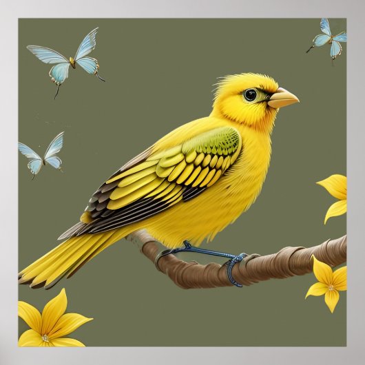 Levendige gele vogel op tak poster (Voorkant)