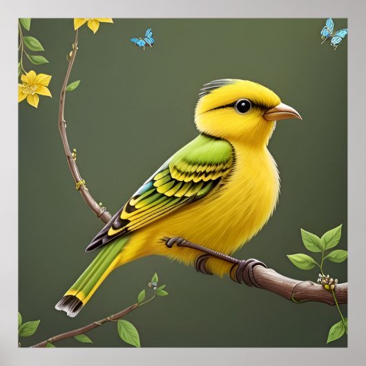 Levendige gele vogel op tak poster (Voorkant)
