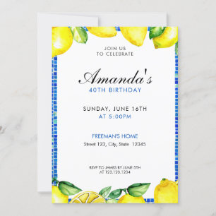 Levendige Gele Waterverf Citroen 40e Verjaardag Kaart