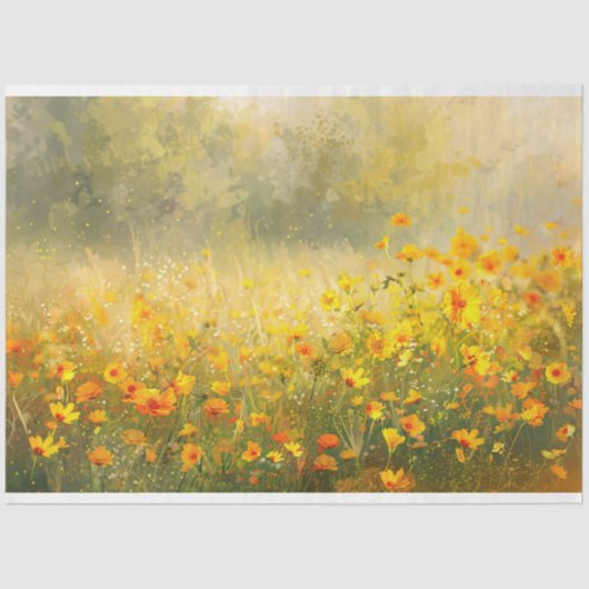 Levendige gele Wildflower Impressionist Decoupage Tissuepapier (Voorkant)