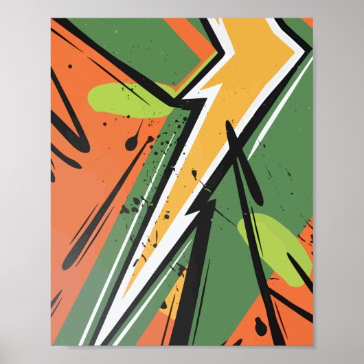 Levendige gele, zwarte en groene Abstracte bewegin Poster (Voorkant)