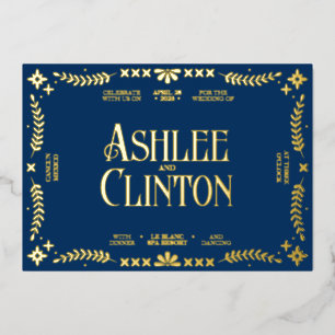 Levendige geloften: een Spaans folk bruiloft goud Folie Uitnodiging