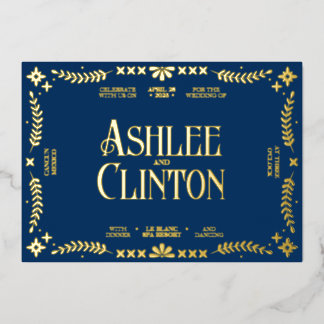 Levendige geloften: een Spaans folk bruiloft goud Folie Uitnodiging