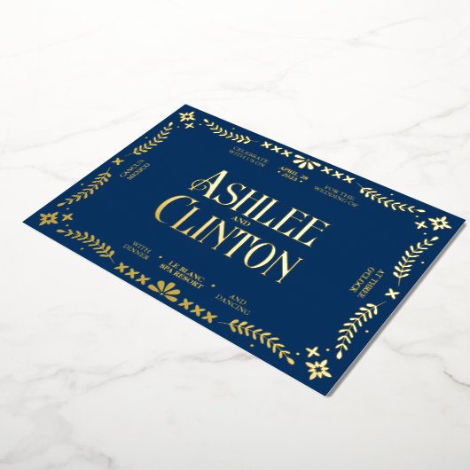 Levendige geloften: een Spaans folk bruiloft goud Folie Uitnodiging (Gedraaid)