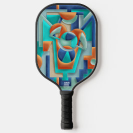 Levendige geometrische abstract in oranje en teal pickleball paddle