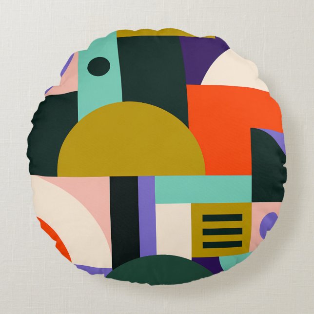 Levendige geometrische abstracte kunst met felle k rond kussen (Voorkant)
