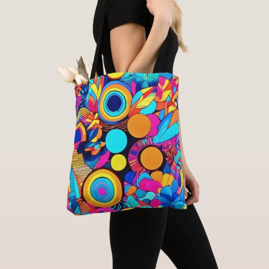 Levendige geometrische Abstracte patronen Tote Bag (Dichtbij)