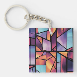 Levendige geometrische Glas in lood kunst Sleutelhanger