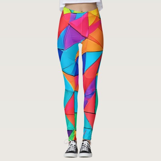 Levendige geometrische kleur blokkeert kunst leggings (Voorkant)