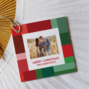 Levendige geometrische kleurblok Kerst foto Bedankjes Labels