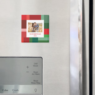 Levendige geometrische kleurblok Kerst-foto Magneet