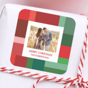 Levendige geometrische kleurblok Kerst foto Vierkante Sticker