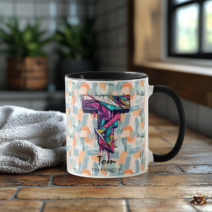 Levendige Geometrische Monogram Mok - T voor Tom