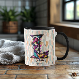 Levendige geometrische monogrammok - L voor Liam Mok