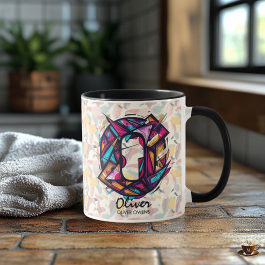 Levendige geometrische monogrammok - O voor Oliver Mok