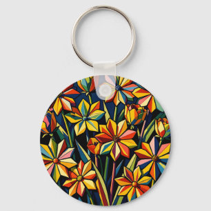 Levendige Geometrische Regenboog Bloemen Boeket Sleutelhanger
