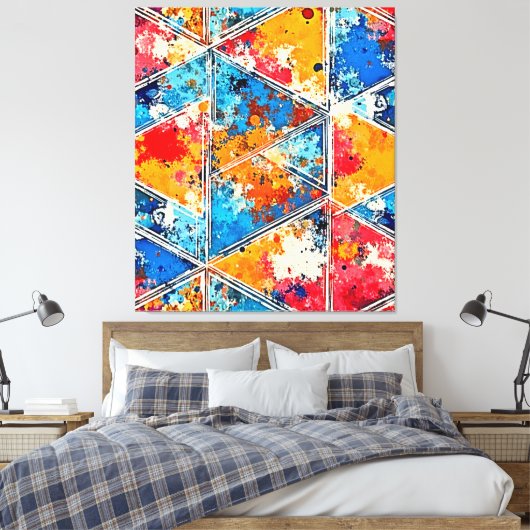 Levendige geometrische splash art canvas afdruk (Insitu (Slaapkamer))