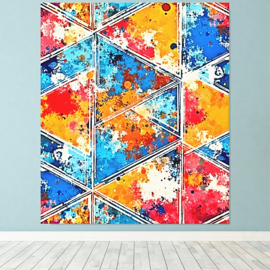 Levendige geometrische splash art canvas afdruk (Insitu (Houten vloer))