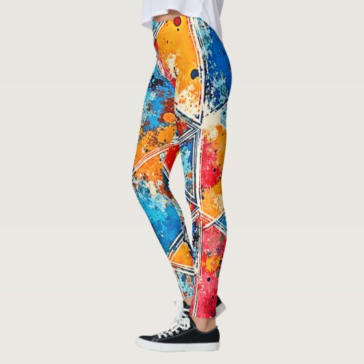 Levendige geometrische splash art leggings (Links)