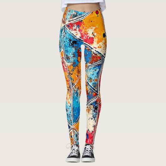 Levendige geometrische splash art leggings (Voorkant)