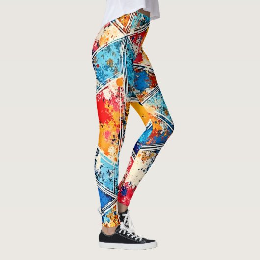 Levendige geometrische splash art leggings (Rechts)