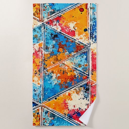 Levendige geometrische splash art strandlaken (Voorkant)