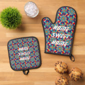 Levendige Geometrische Trippy Veelkleurige Lichte  Ovenwant & Pannenlap Set (Top down)