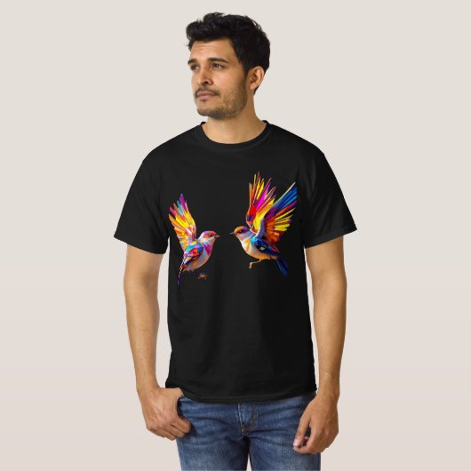 Levendige geometrische vogels tijdens de vlucht t-shirt (Voorkant volledig)