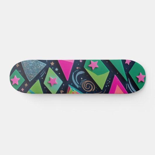 Levendige geometrische vormen met glitter en sterr persoonlijk skateboard (Horizontaal)