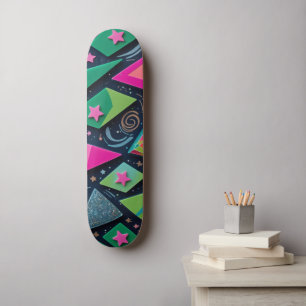 Levendige geometrische vormen met glitter en sterr persoonlijk skateboard