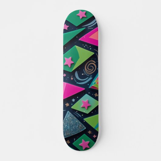 Levendige geometrische vormen met glitter en sterr persoonlijk skateboard (Voorkant)